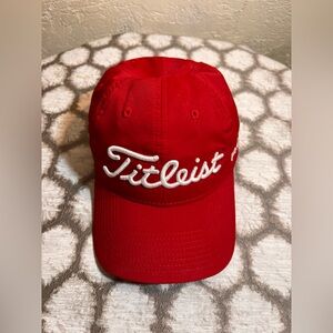 Titleist Red Baseball-Style Golf Cap with White Script Logo